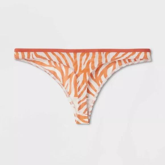 (2) Auden Animal Print Mesh Thong Underwear Panties Orange Medium NEW - Picture 7 of 9